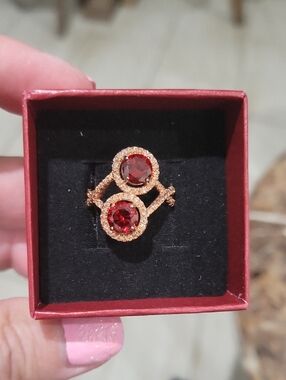 Natural Orange Garnet With Champagne Rhinestones In Rose Gold Over Sterling